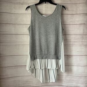 Potter's Pot Gray and White Striped Tank Top Hi Low Hem Size Large